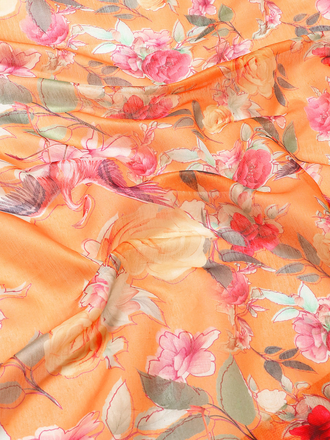 Floral Printed Cotton Saree With Blouse Piece