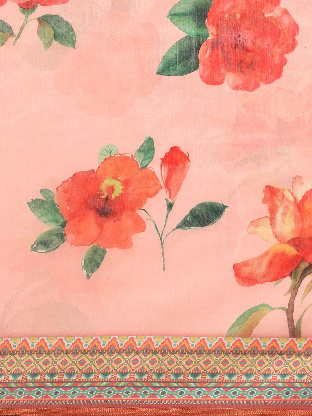 Floral Printed Cotton Saree With Blouse Piece