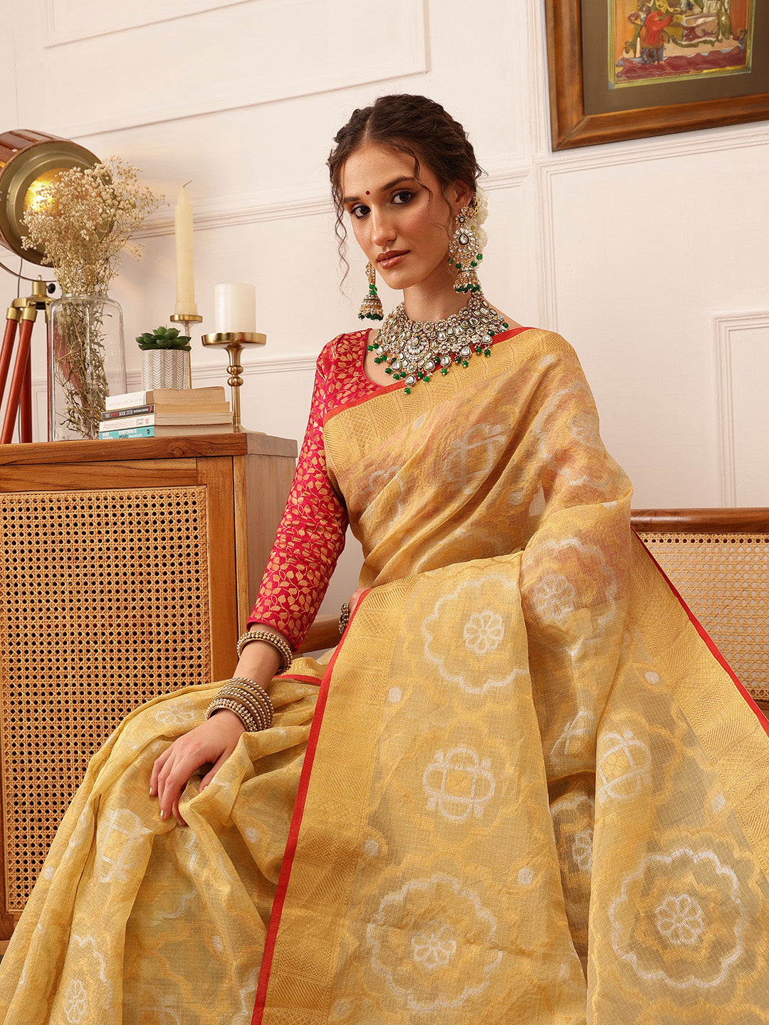 Kota Doria Silk Zari Woven Saree