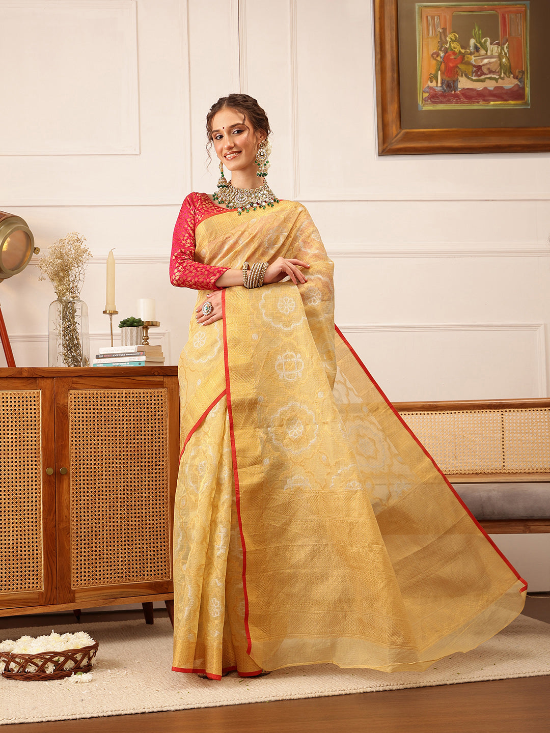 Kota Doria Silk Zari Woven Saree