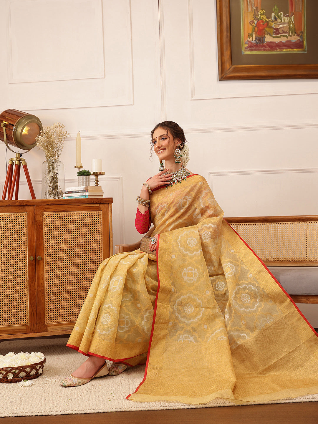Kota Doria Silk Zari Woven Saree