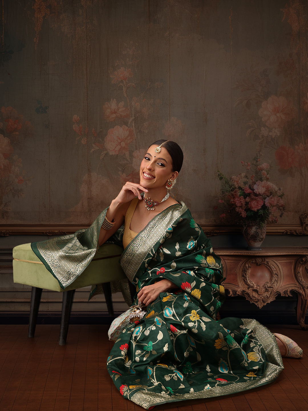 Multicolor Floral Work Cotton Saree