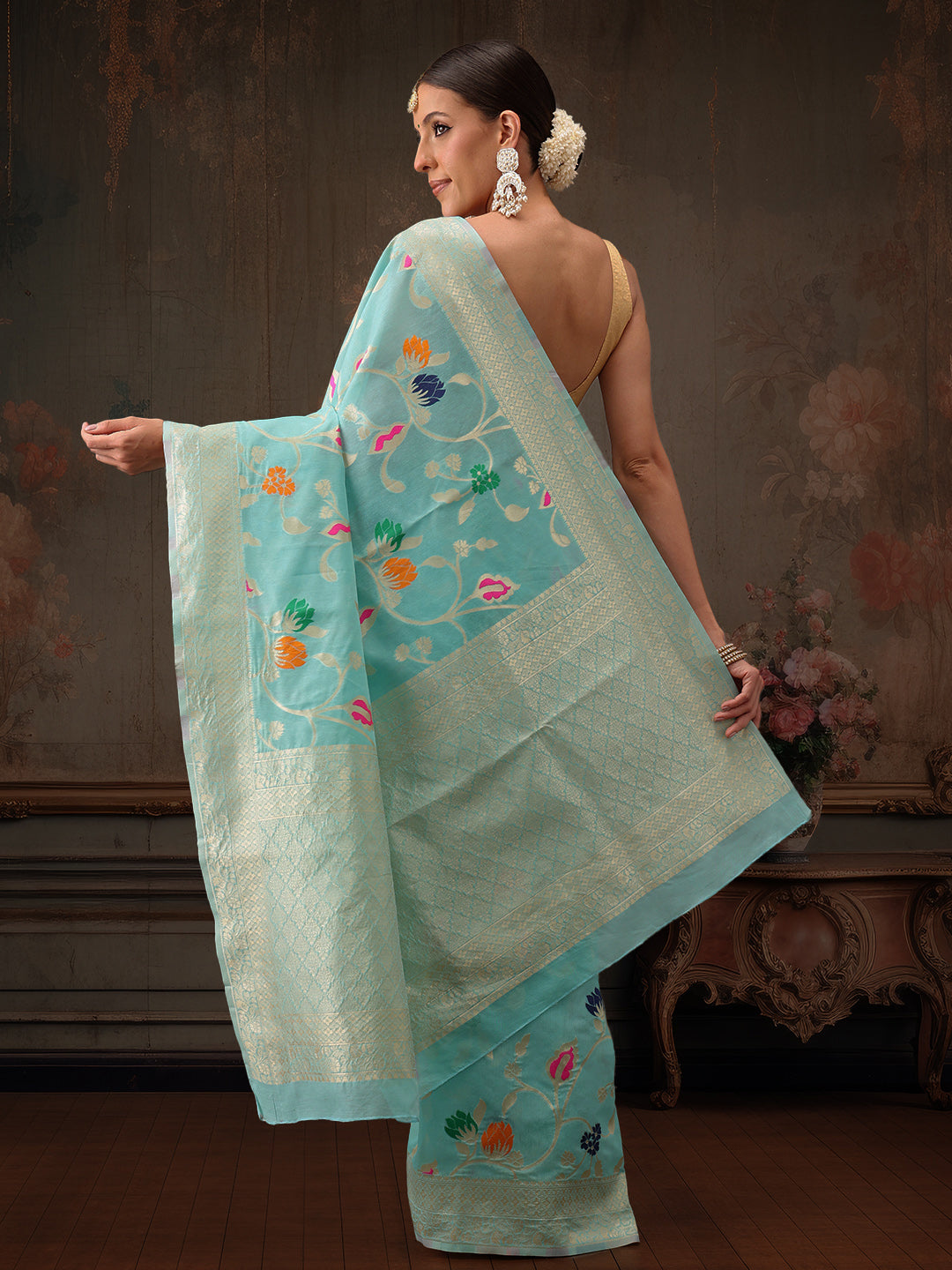 Multicolor Floral Work Cotton Saree