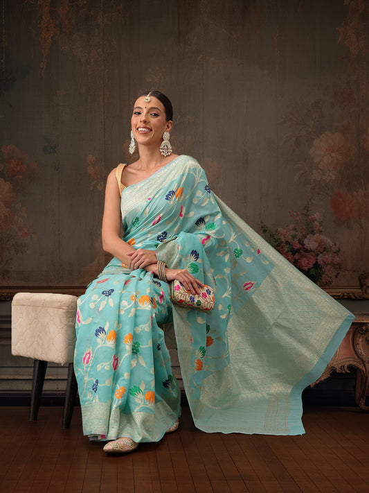 Multicolor Floral Work Cotton Saree