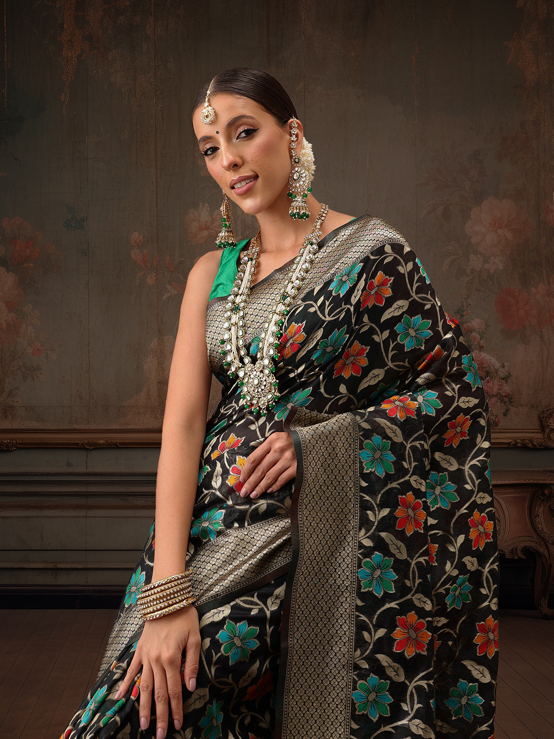 Multicolor Floral Work Cotton Saree