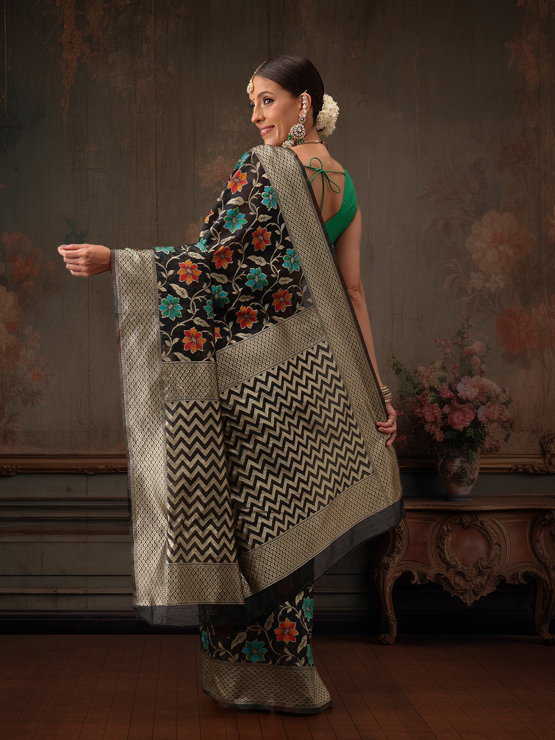 Multicolor Floral Work Cotton Saree