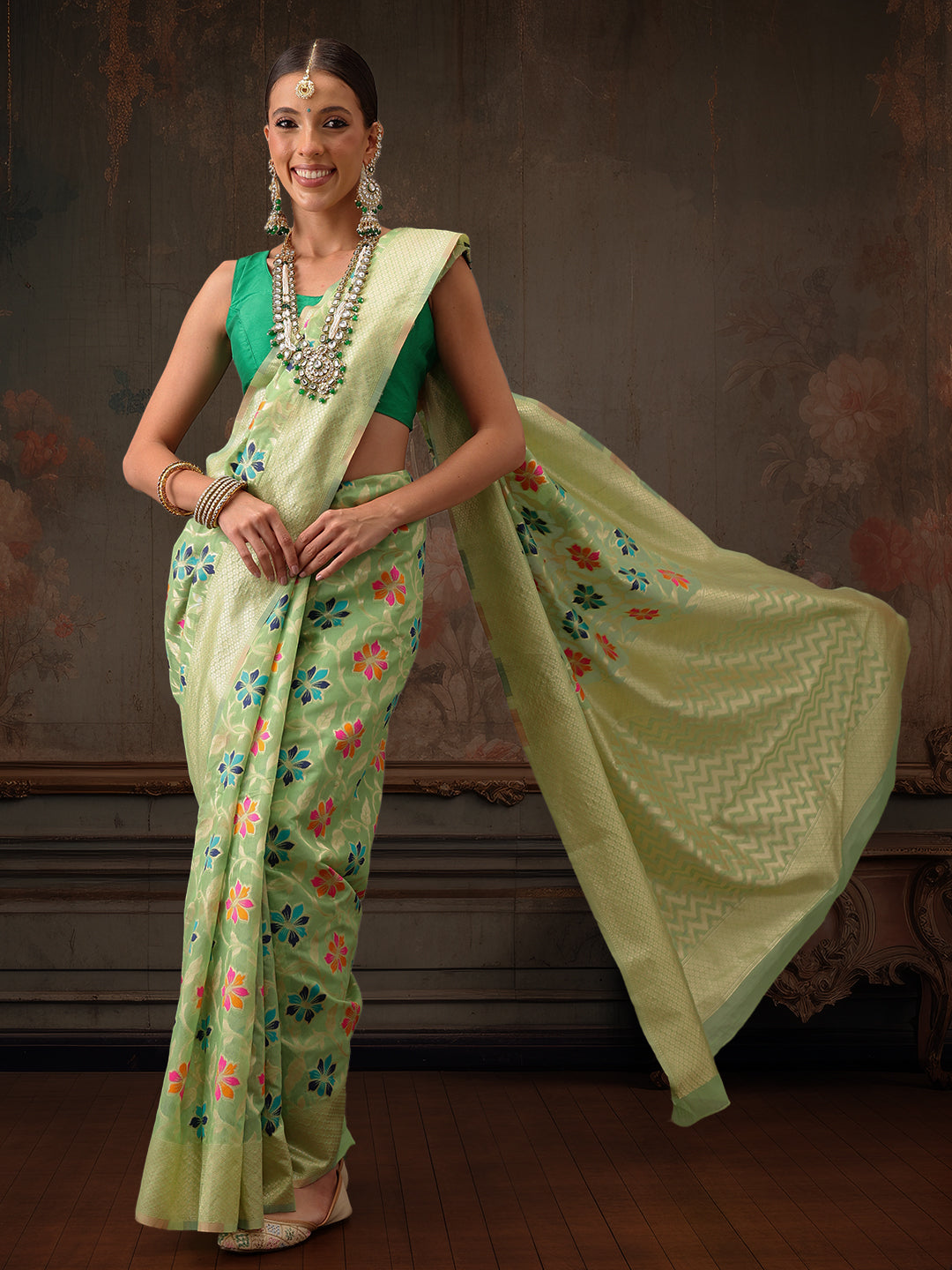 Multicolor Floral Work Cotton Saree