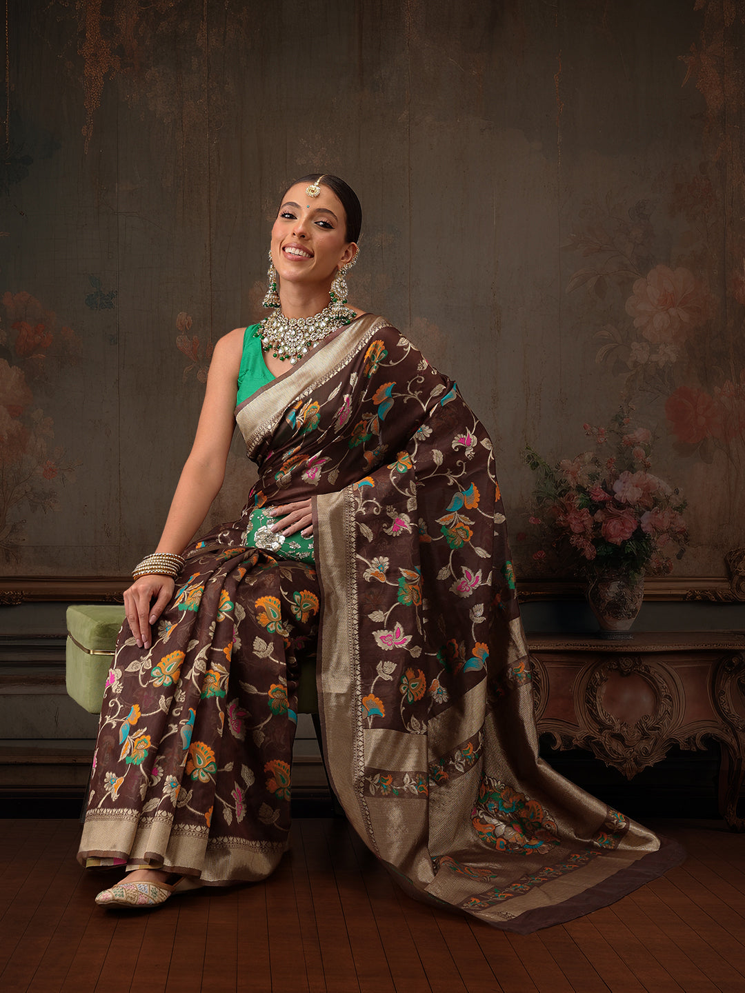 Woven Thread Floral Work Cotton Saree