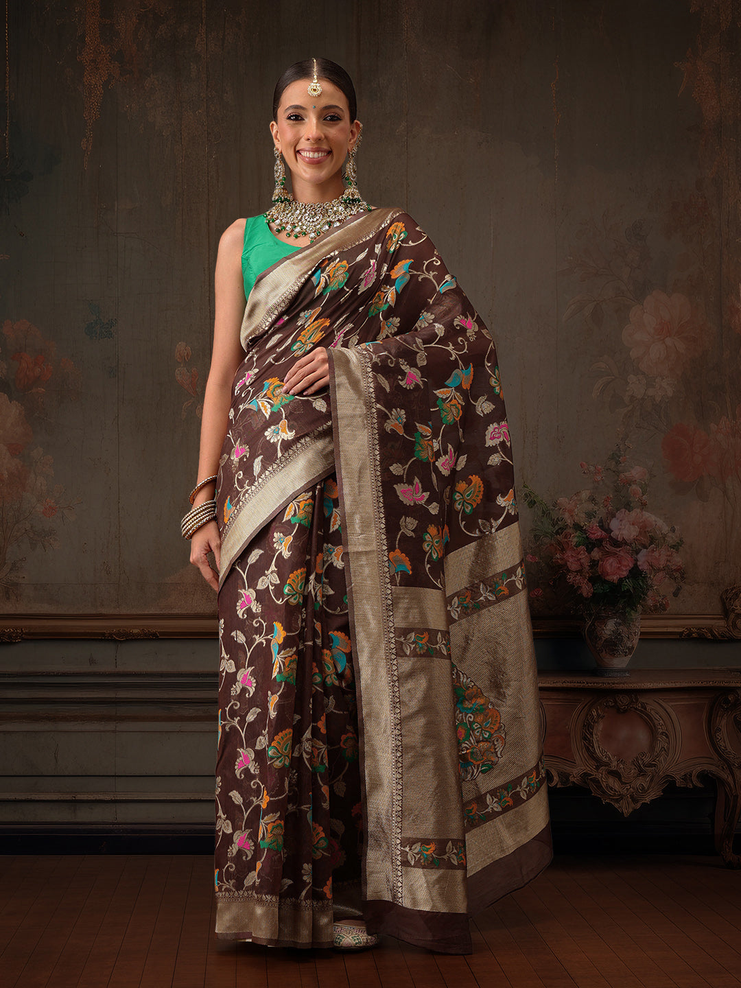Woven Thread Floral Work Cotton Saree