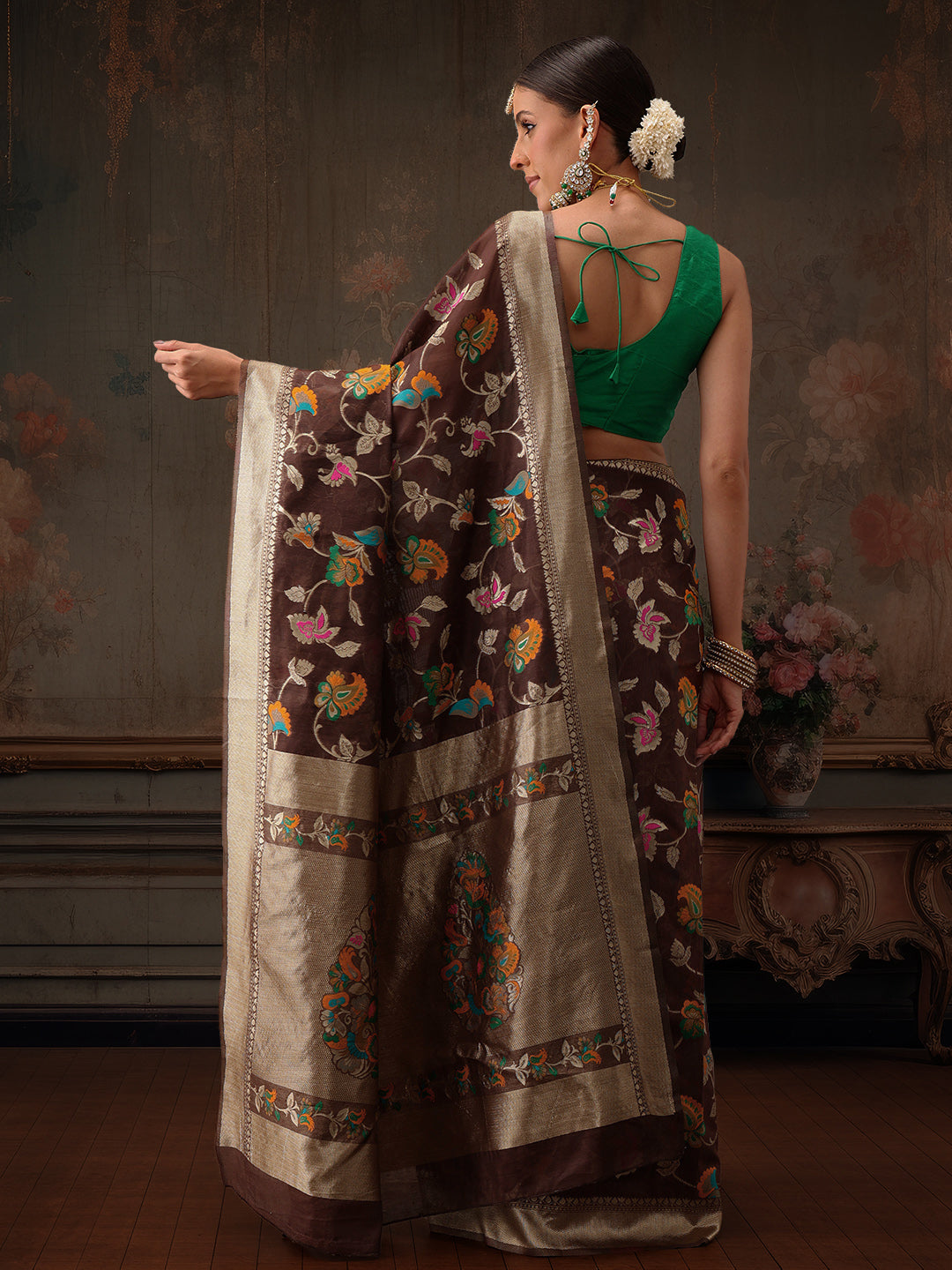 Woven Thread Floral Work Cotton Saree