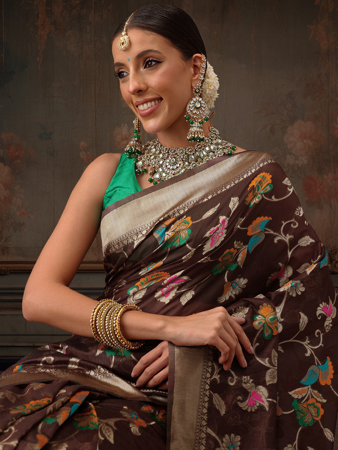 Woven Thread Floral Work Cotton Saree