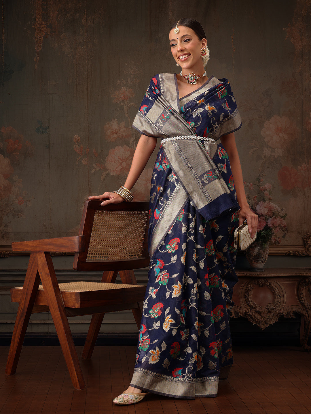 Woven Thread Floral Work Cotton Saree