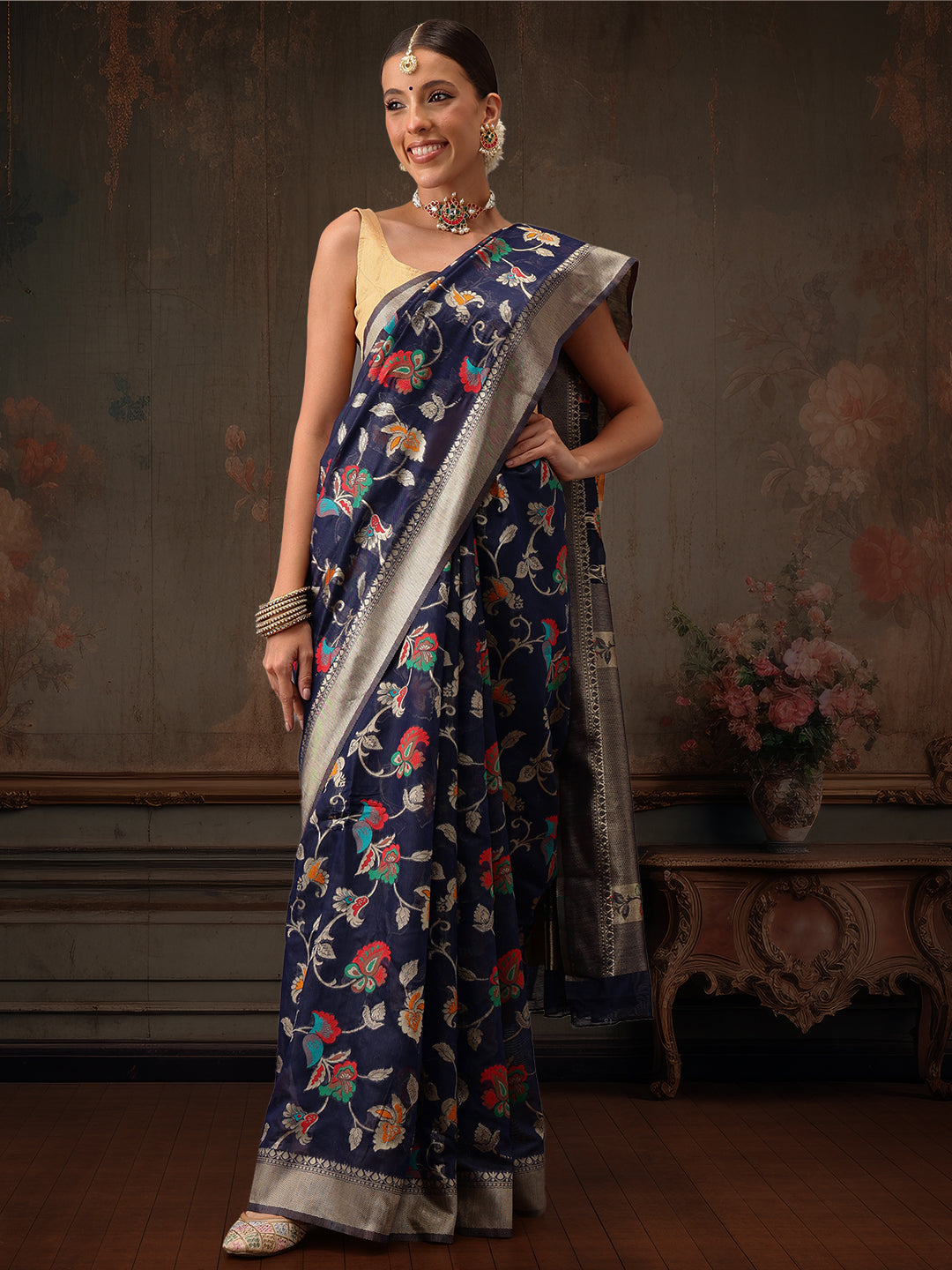 Woven Thread Floral Work Cotton Saree