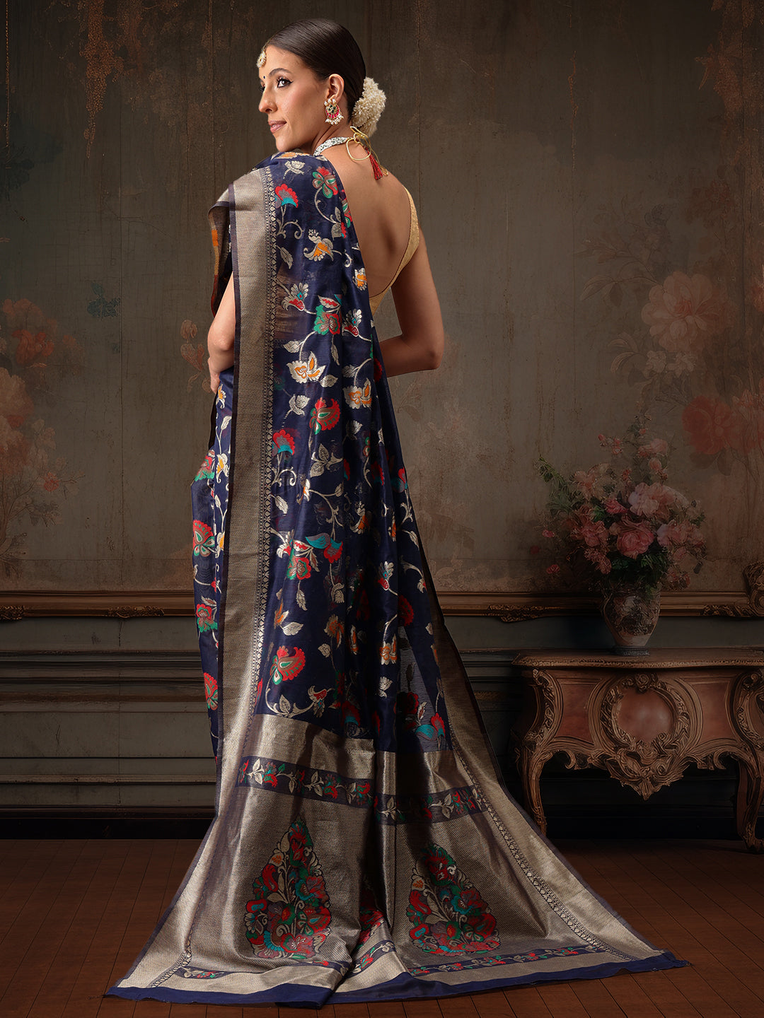 Woven Thread Floral Work Cotton Saree