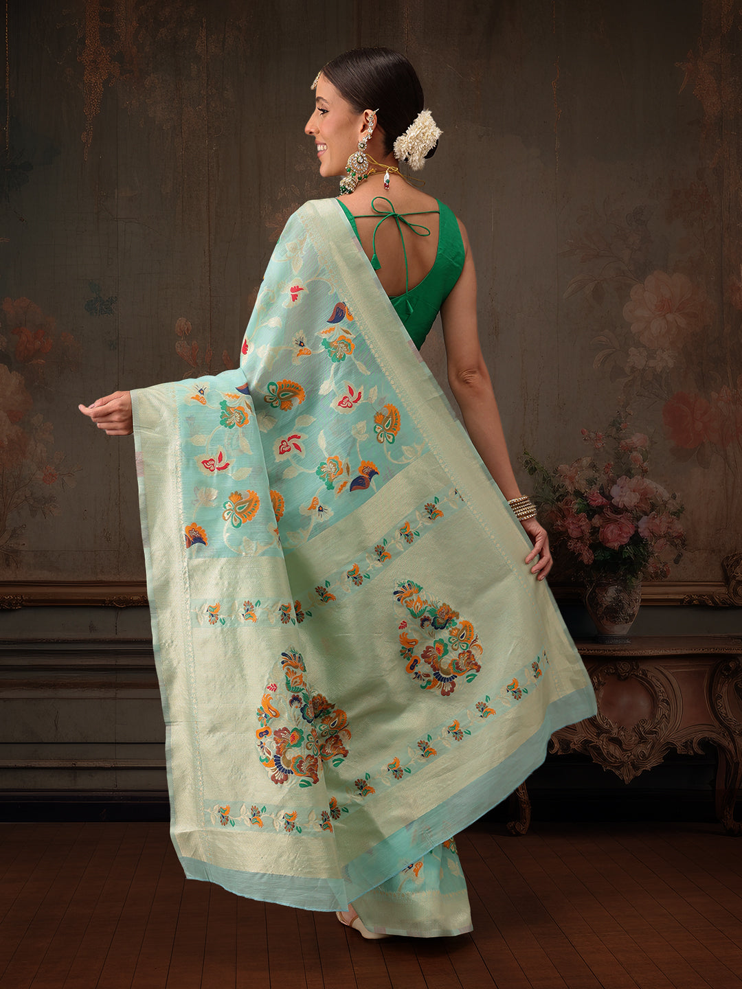 Woven Thread Floral Work Cotton Saree