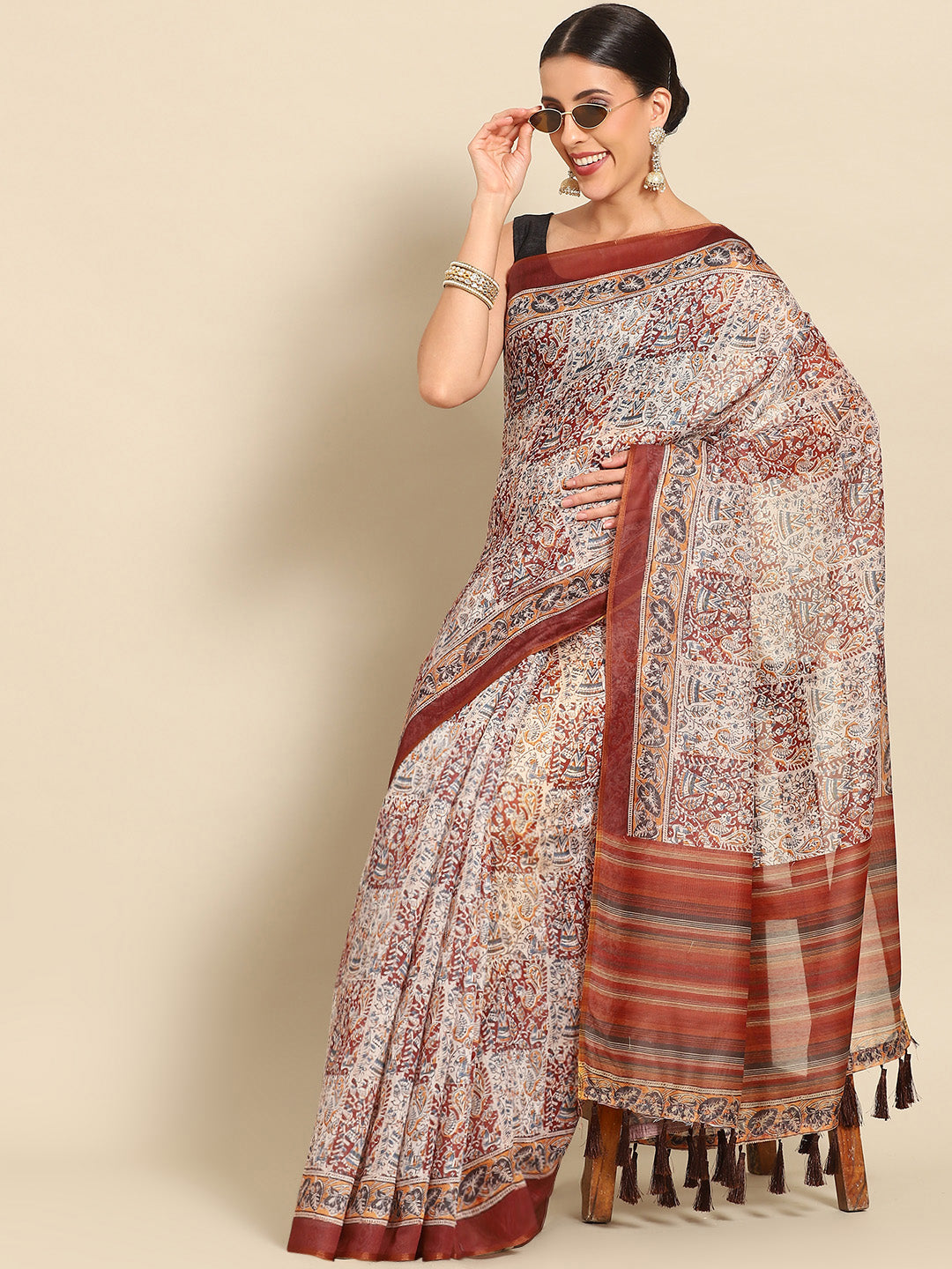 Women's Block Print Cotton Saree With Blouse Piece