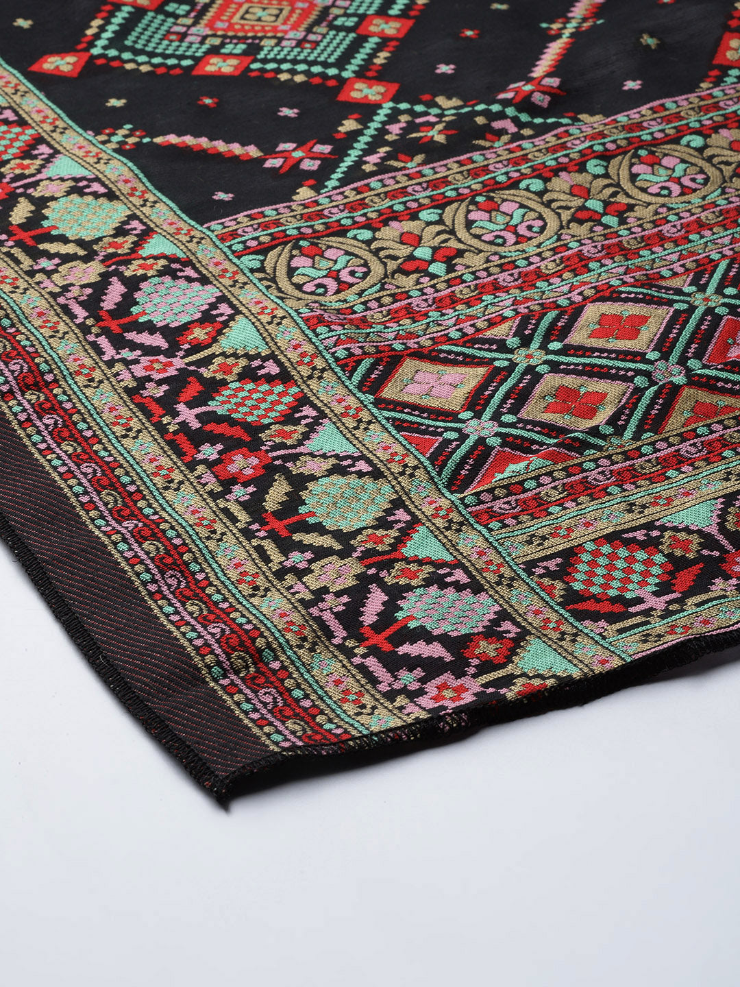 Men's Black and Gold Toned Pure Cotton Dupatta With Embroidered Woven Design