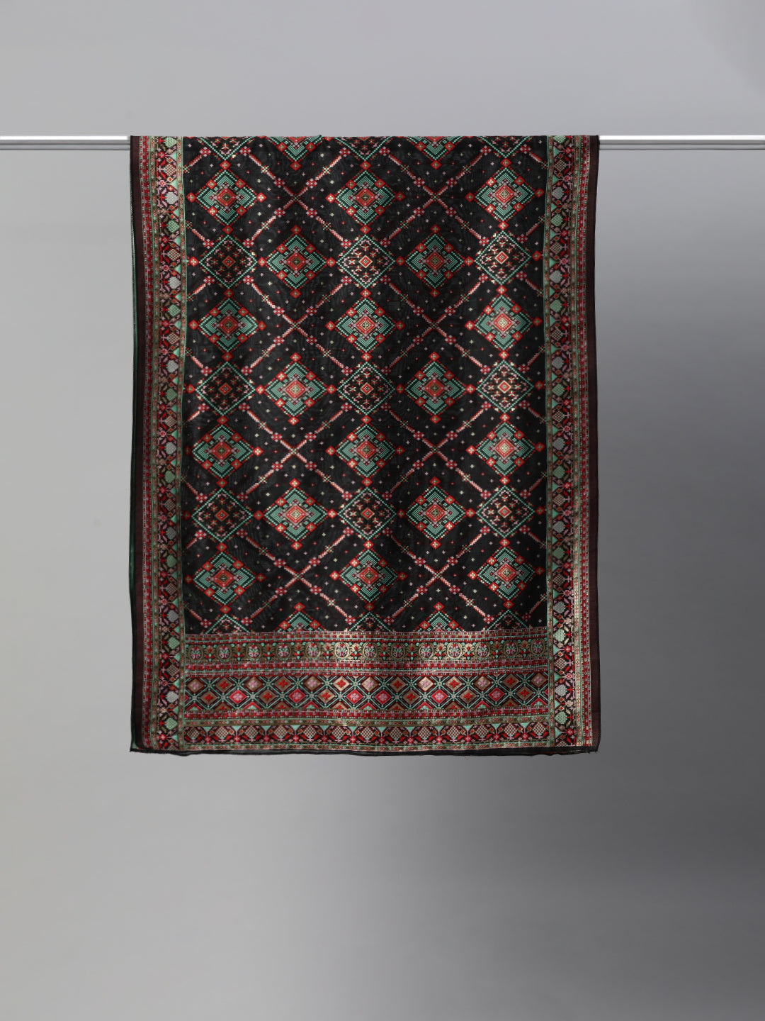 Men's Black and Gold Toned Pure Cotton Dupatta With Embroidered Woven Design