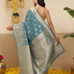 Banarasi Soft Silk Peacock Border Zari Woven Saree With Unstitched Blouse Piece