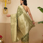Banarasi Soft Silk Peacock Border Zari Woven Saree With Unstitched Blouse Piece