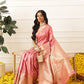 Banarasi Soft Silk Peacock Border Zari Woven Saree With Unstitched Blouse Piece