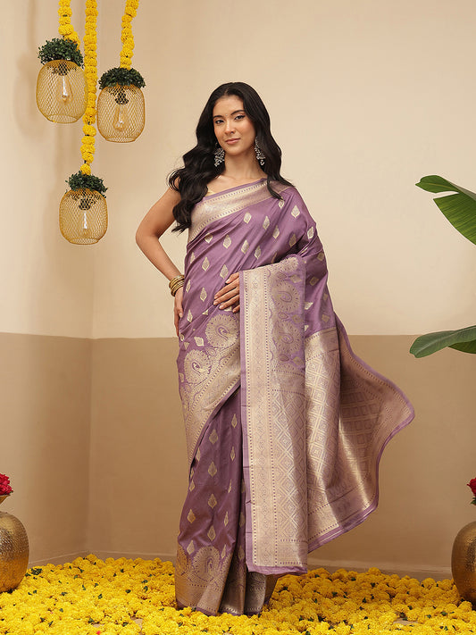 Banarasi Soft Silk Peacock Border Zari Woven Saree With Unstitched Blouse Piece