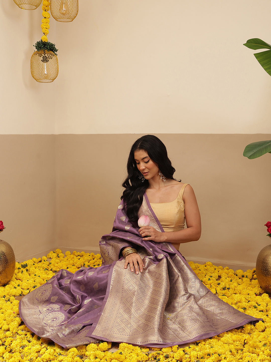 Banarasi Soft Silk Peacock Border Zari Woven Saree With Unstitched Blouse Piece
