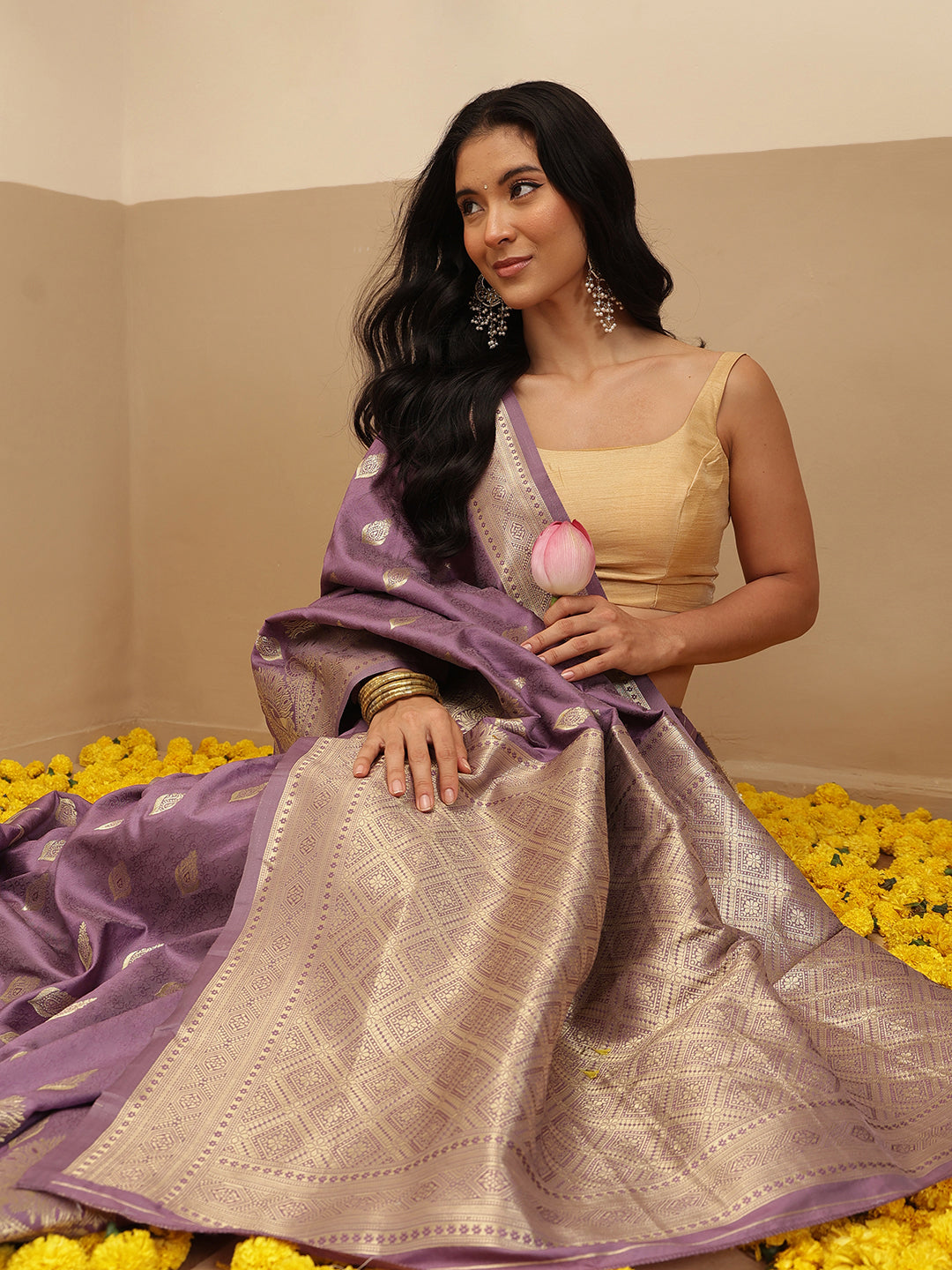 Banarasi Soft Silk Peacock Border Zari Woven Saree With Unstitched Blouse Piece