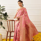 Banarasi Soft Silk Peacock Border Zari Woven Saree With Unstitched Blouse Piece
