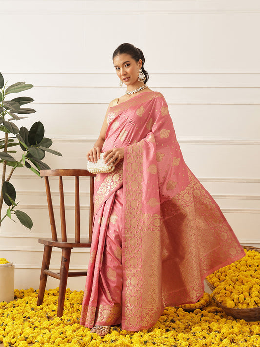 Banarasi Soft Silk Peacock Border Zari Woven Saree With Unstitched Blouse Piece