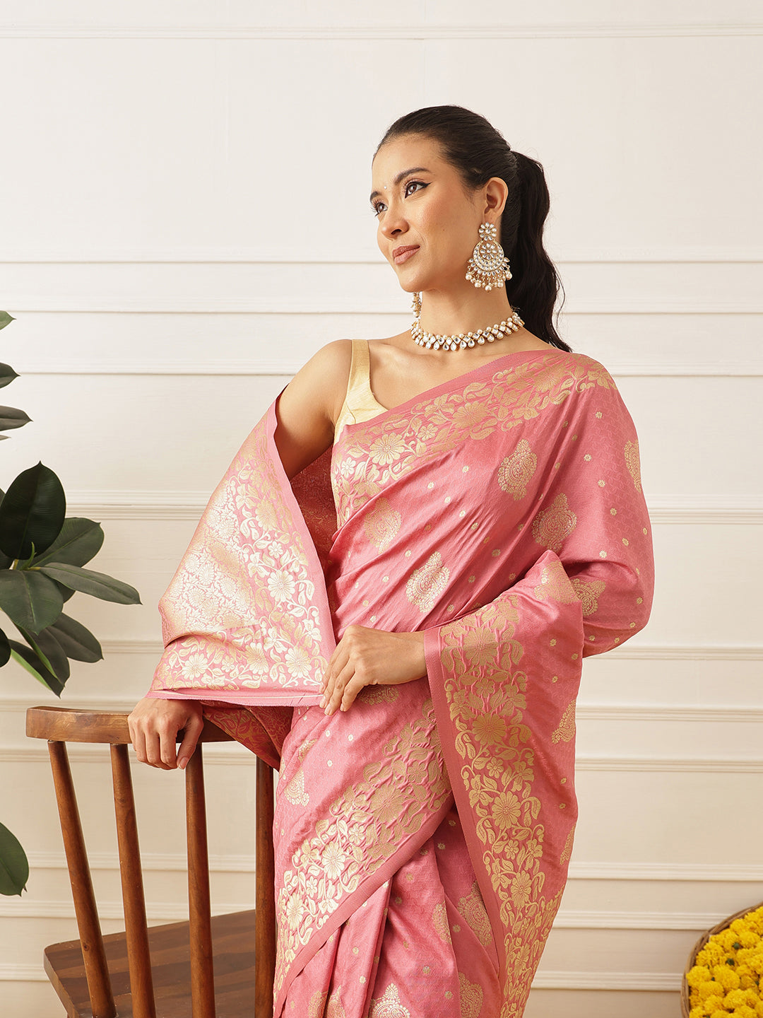 Banarasi Soft Silk Peacock Border Zari Woven Saree With Unstitched Blouse Piece