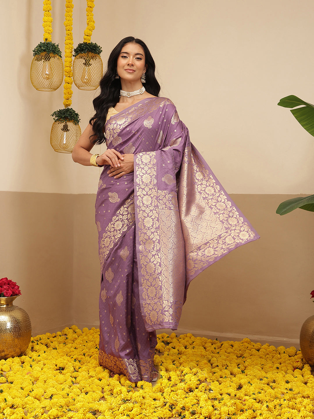 Banarasi Soft Silk Peacock Border Zari Woven Saree With Unstitched Blouse Piece