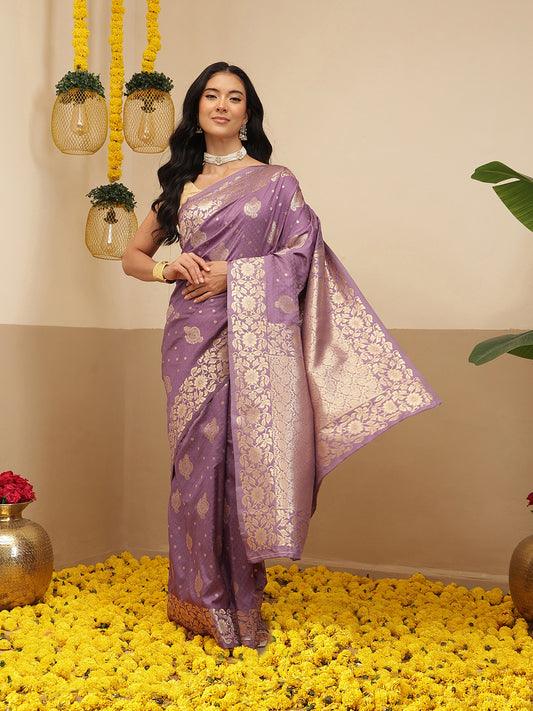 Banarasi Soft Silk Peacock Border Zari Woven Saree With Unstitched Blouse Piece