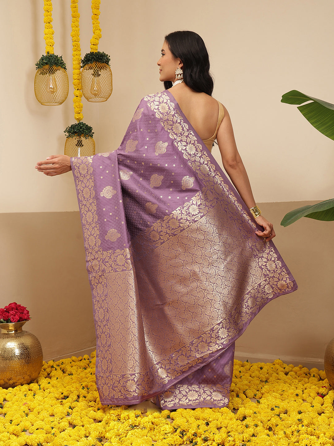 Banarasi Soft Silk Peacock Border Zari Woven Saree With Unstitched Blouse Piece