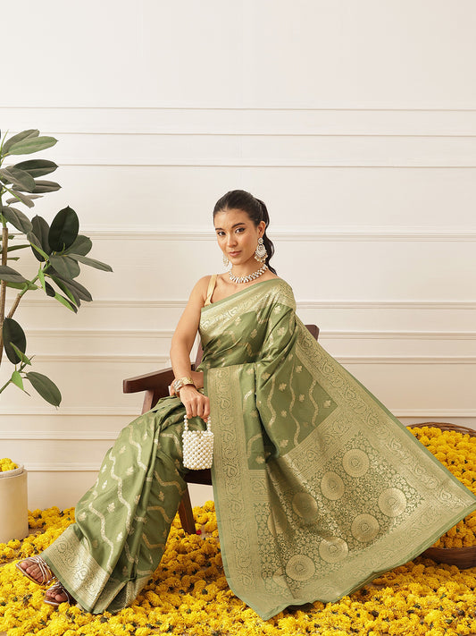 Banarasi Soft Silk Lahariya Work Zari Woven Saree With Unstitched Blouse Piece