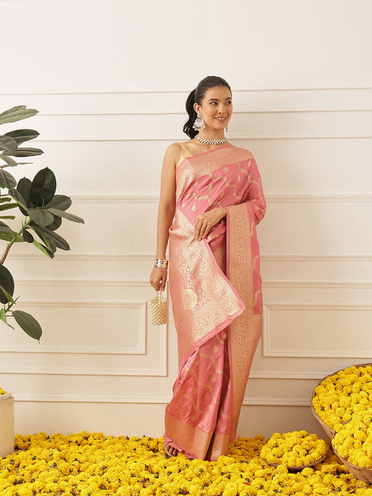 Banarasi Soft Silk Lahariya Work Zari Woven Saree With Unstitched Blouse Piece