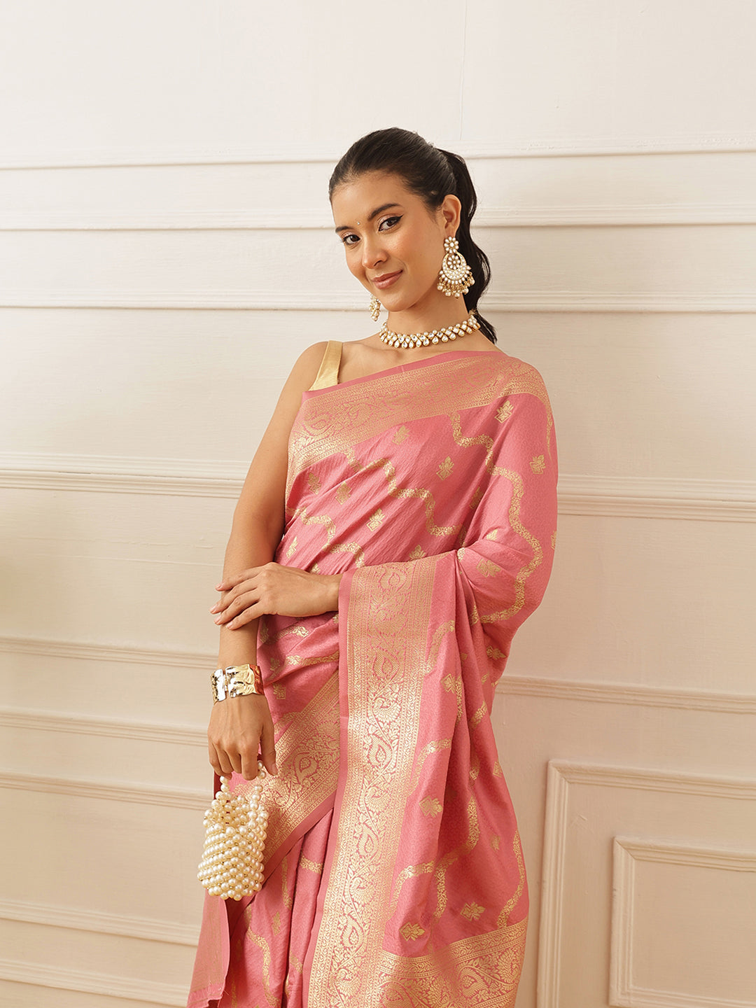 Banarasi Soft Silk Lahariya Work Zari Woven Saree With Unstitched Blouse Piece