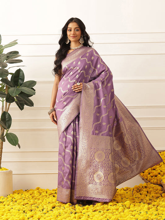 Banarasi Soft Silk Lahariya Work Zari Woven Saree With Unstitched Blouse Piece