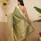 Banarasi Soft Silk Small Zari Butta Work Woven Saree With Unstitched Blouse Piece