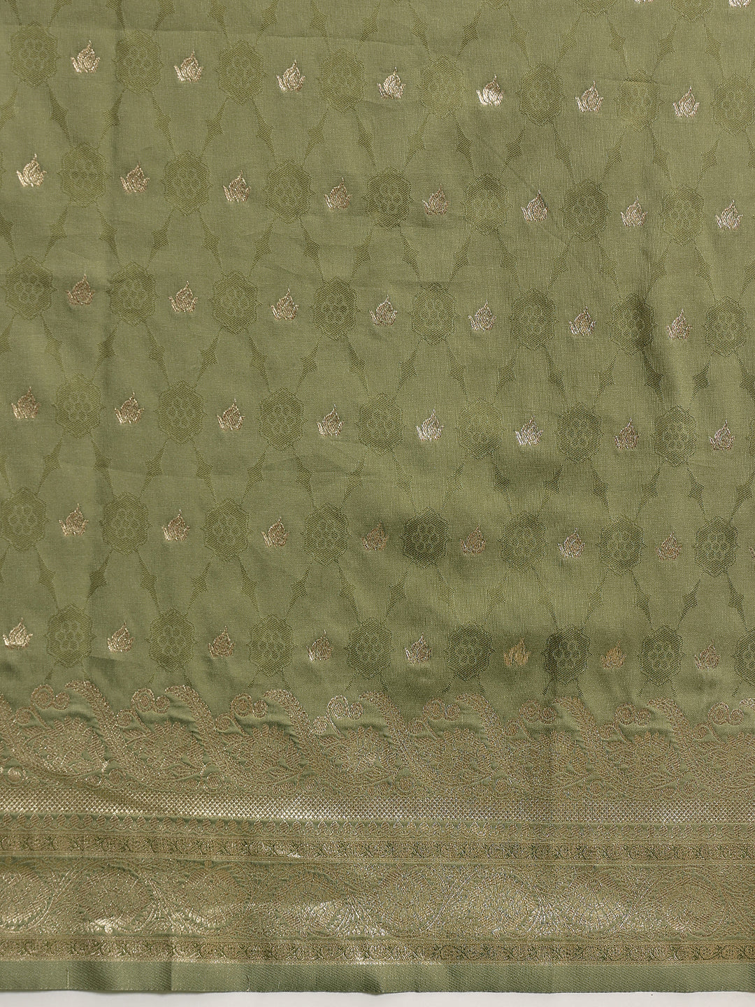 Banarasi Soft Silk Small Zari Butta Work Woven Saree With Unstitched Blouse Piece