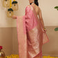 Banarasi Soft Silk Small Zari Butta Work Woven Saree With Unstitched Blouse Piece