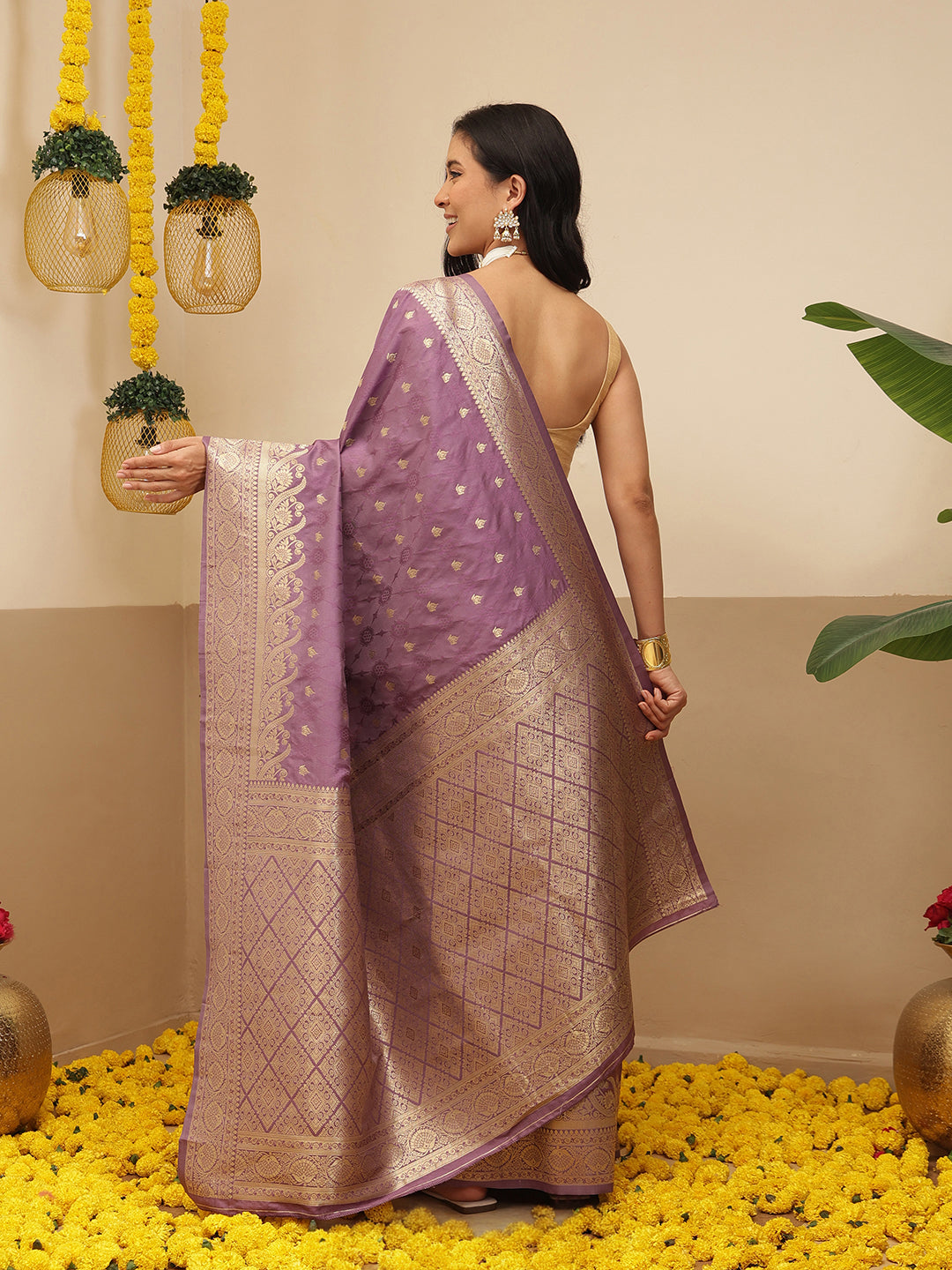 Banarasi Soft Silk Small Zari Butta Work Woven Saree With Unstitched Blouse Piece