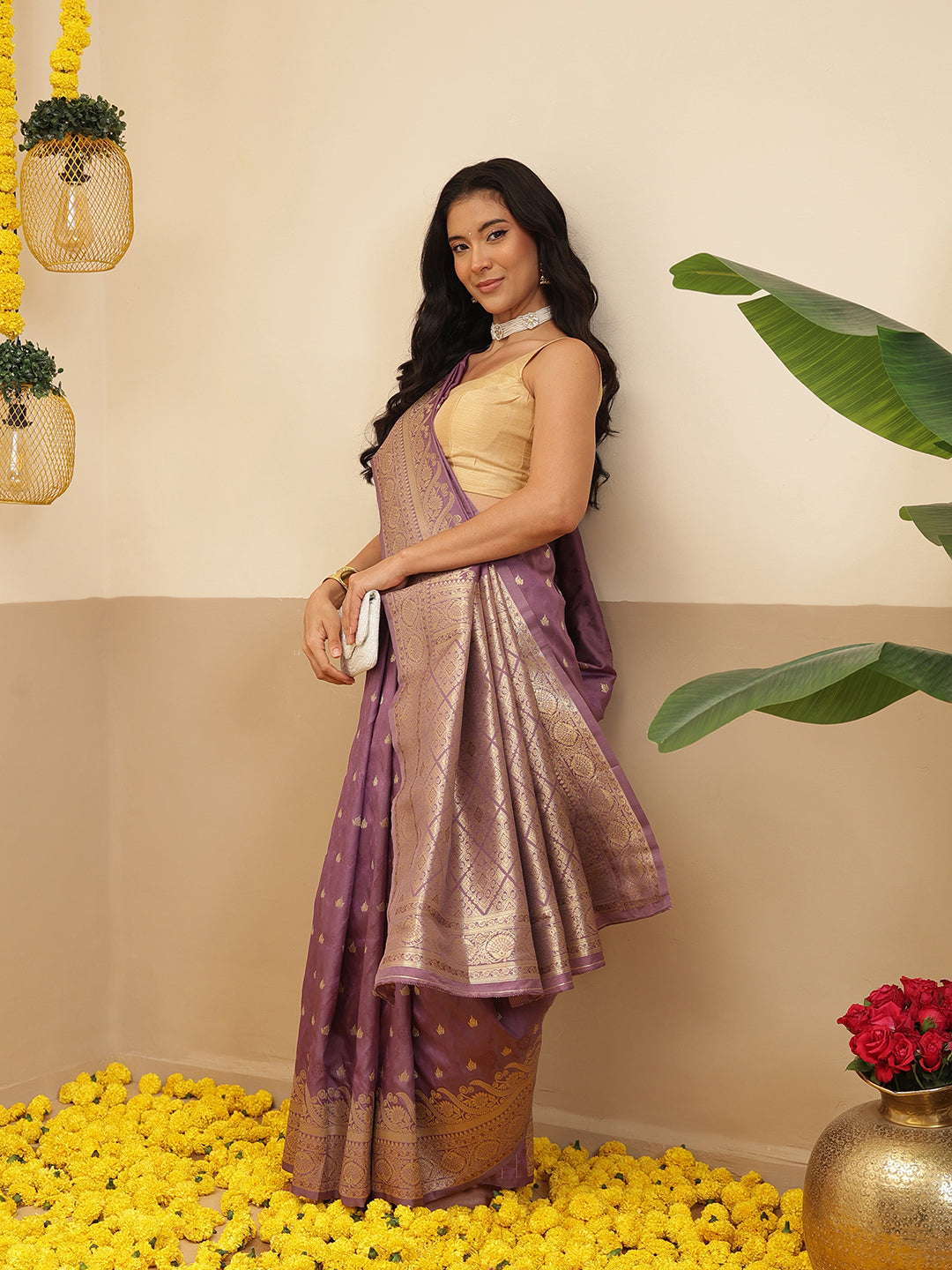 Banarasi Soft Silk Small Zari Butta Work Woven Saree With Unstitched Blouse Piece