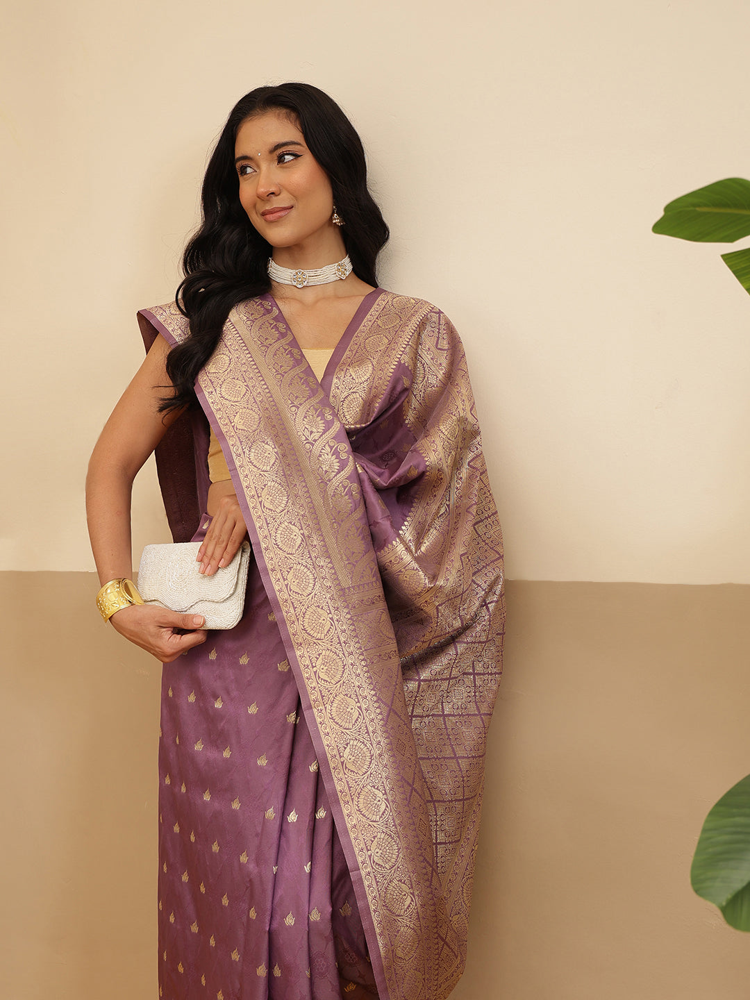 Banarasi Soft Silk Small Zari Butta Work Woven Saree With Unstitched Blouse Piece