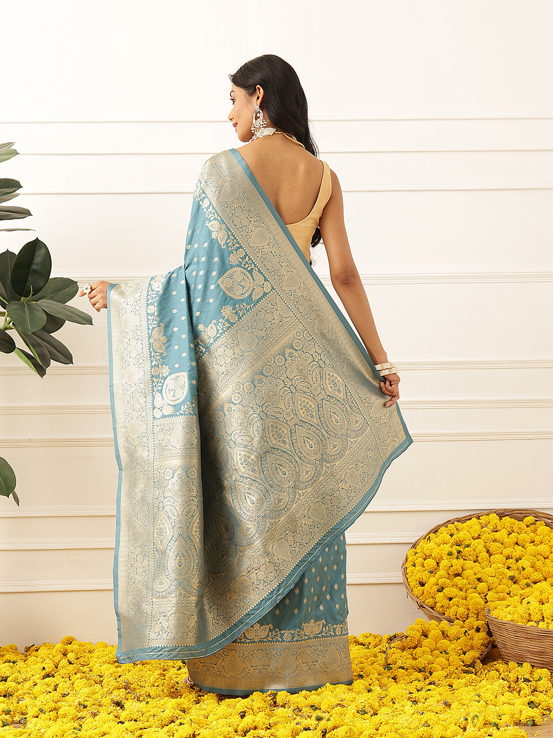 Banarasi Soft Silk Zari Butta Work Woven Saree With Unstitched Blouse Piece