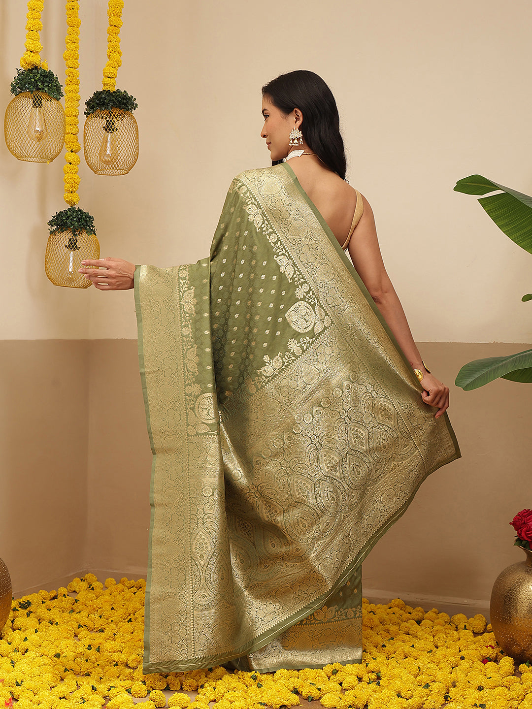 Banarasi Soft Silk Zari Butta Work Woven Saree With Unstitched Blouse Piece