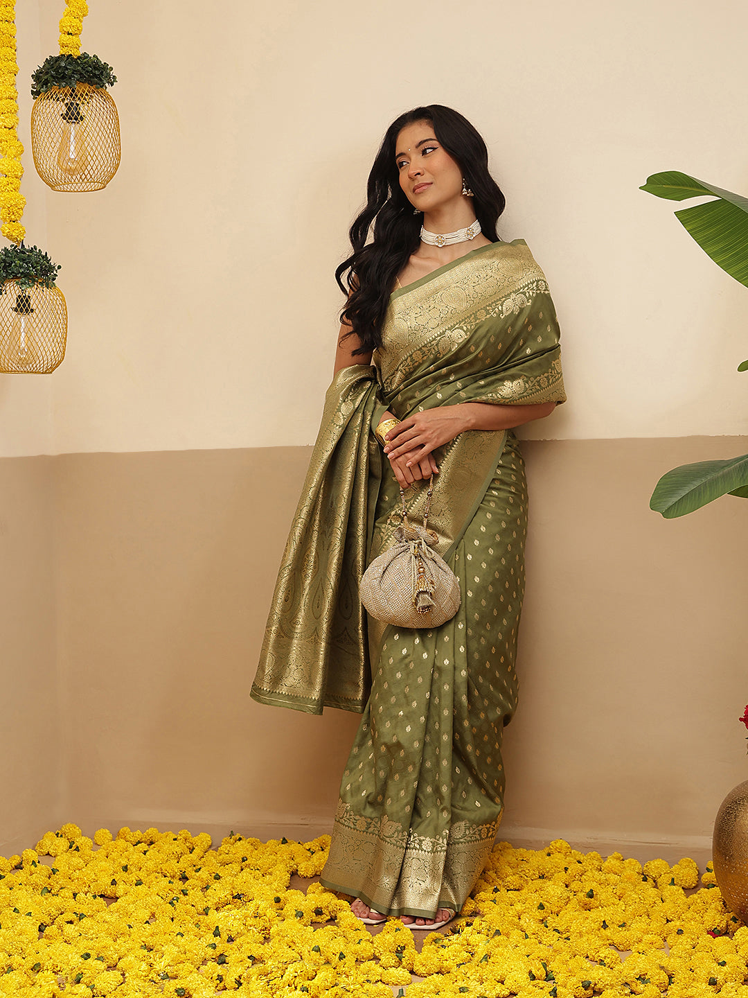 Banarasi Soft Silk Zari Butta Work Woven Saree With Unstitched Blouse Piece