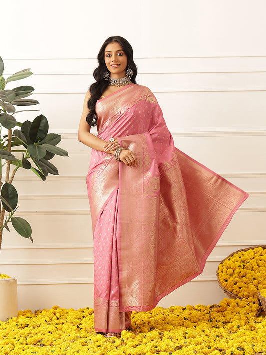 Banarasi Soft Silk Zari Butta Work Woven Saree With Unstitched Blouse Piece