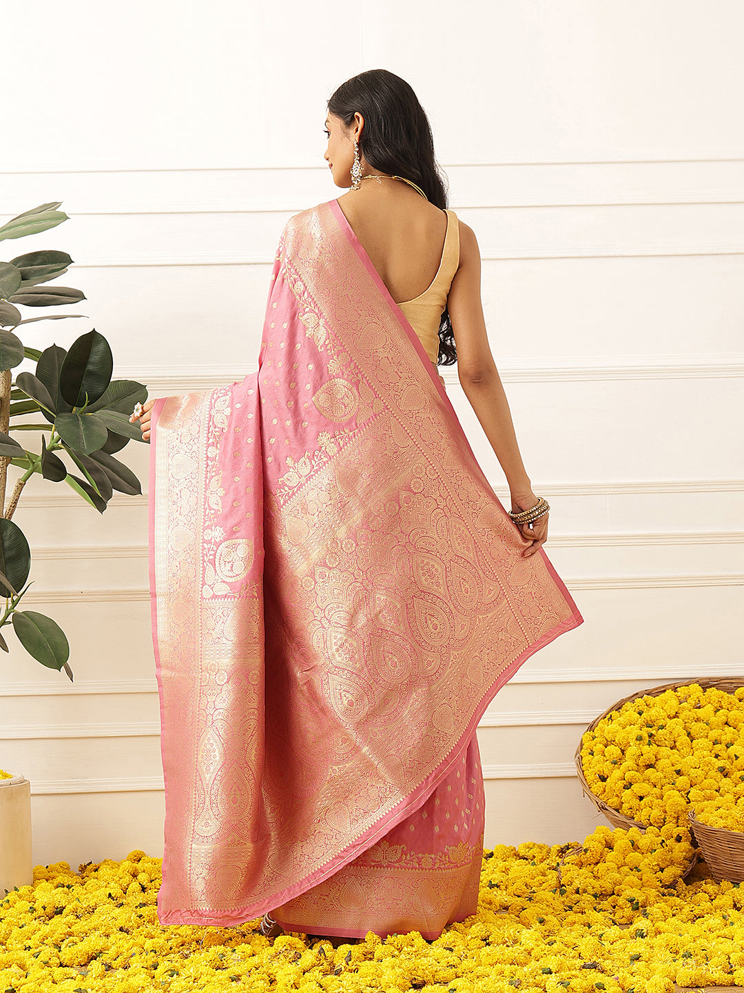 Banarasi Soft Silk Zari Butta Work Woven Saree With Unstitched Blouse Piece
