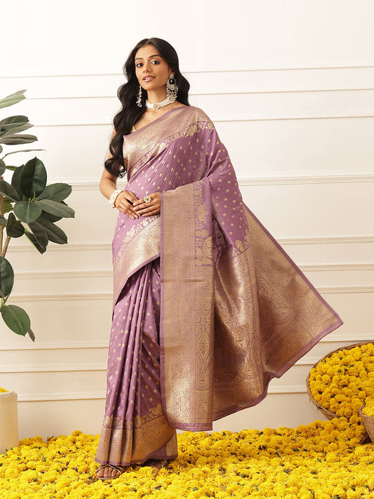 Banarasi Soft Silk Zari Butta Work Woven Saree With Unstitched Blouse Piece